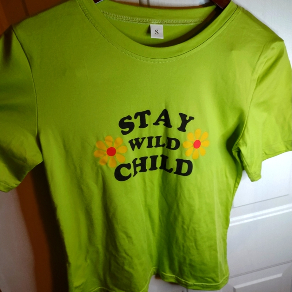 🌹5 for $25 Stay Wild Child” Green Soft Short Sleeve Graphic Tee